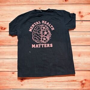 Black T-Shirt with Pink Mental Health Matters Design